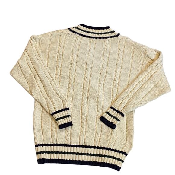 Vintage 90s GAP striped cable knit cotton v neck varsity Sweater MEDIUM - Picture 3 of 8